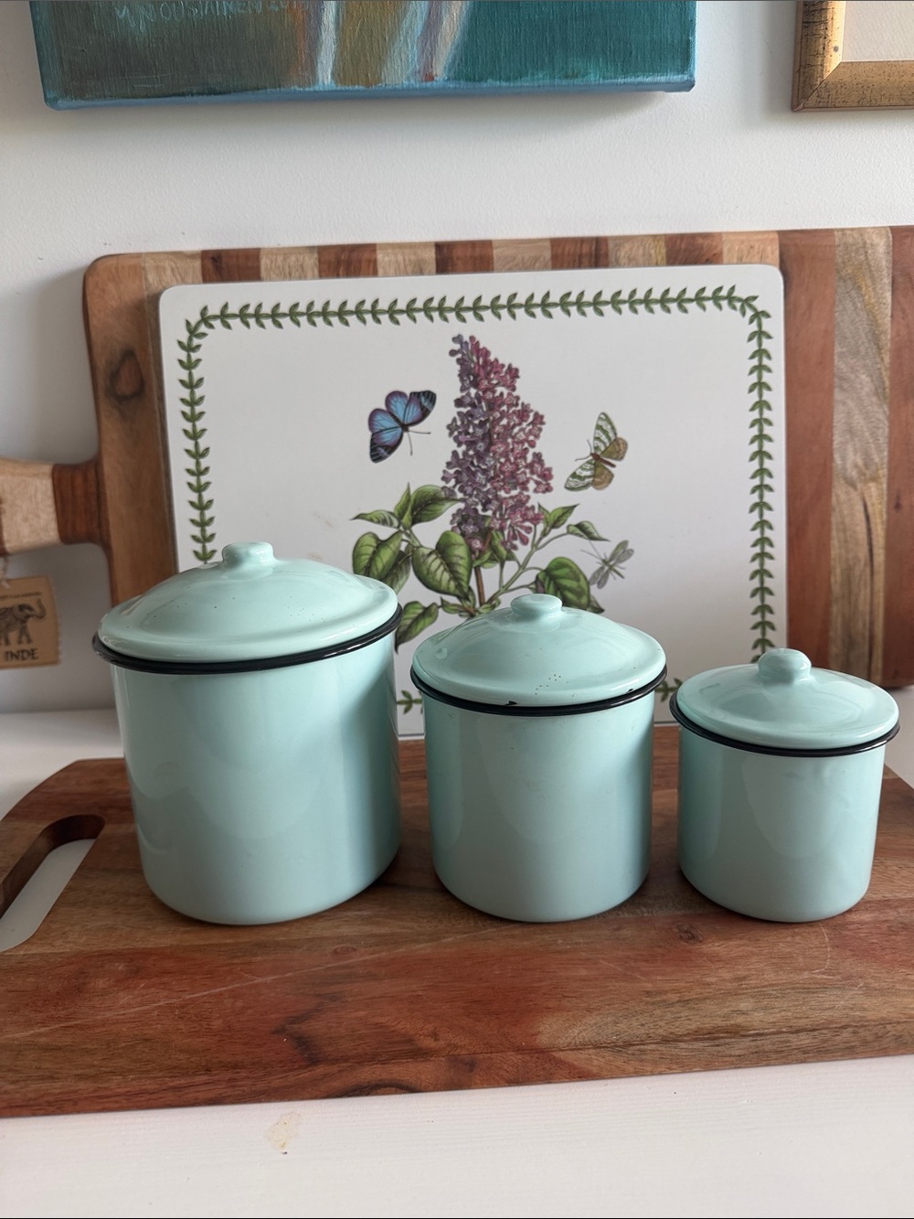 Minty Green Enamel Canister Set with Lids - Kitchen Storage (3)